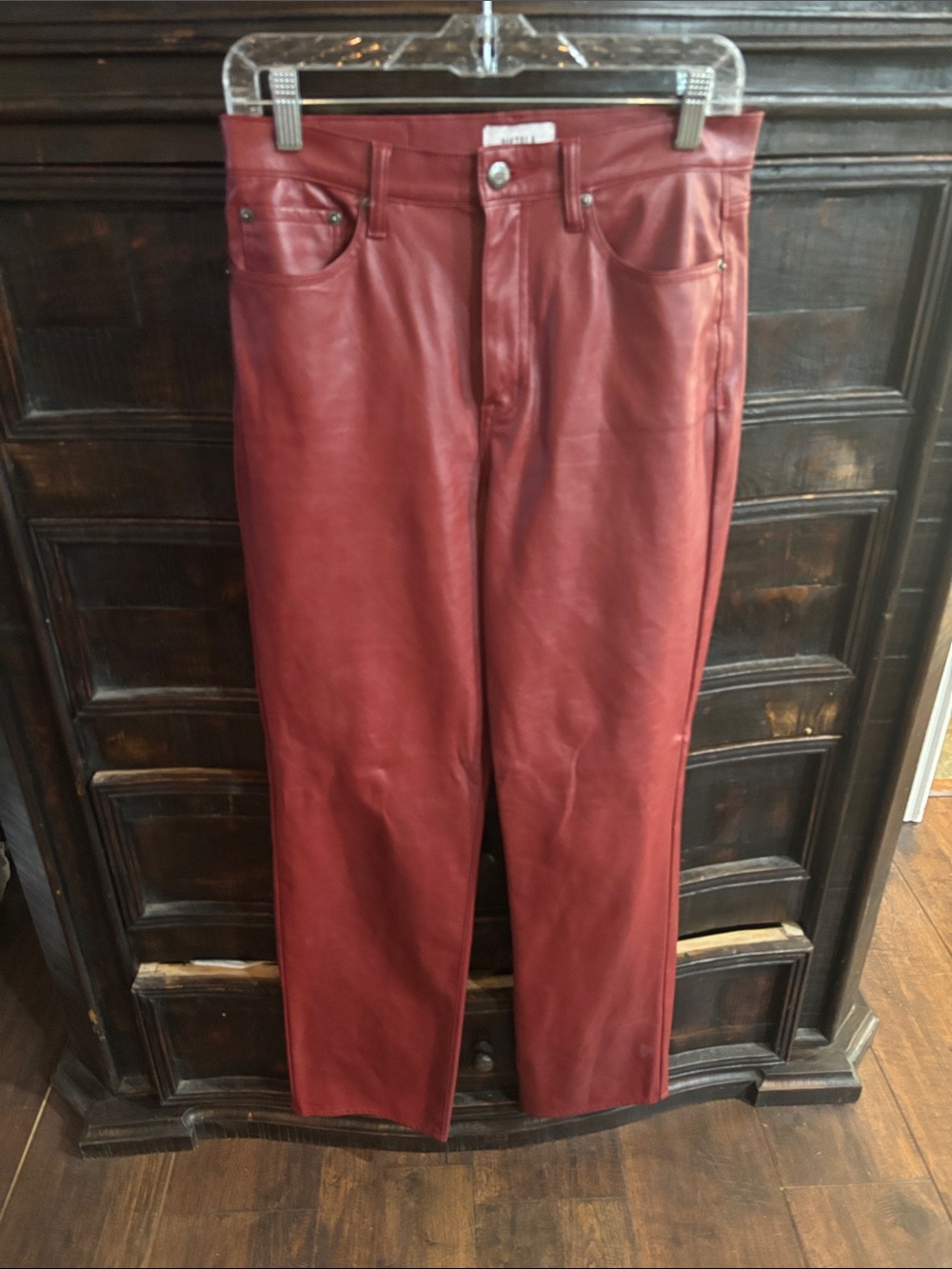 pistola Cassie faux crimson leather straight-leg pants size 28
